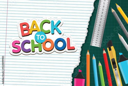 Back to school with color pencil, educational elements vector illustration	
