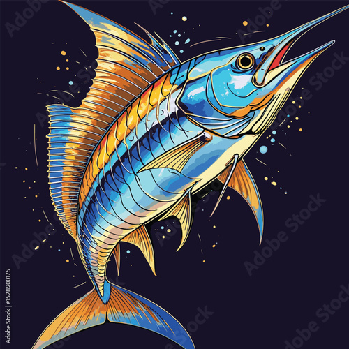 colored vector illustration of marlin fish