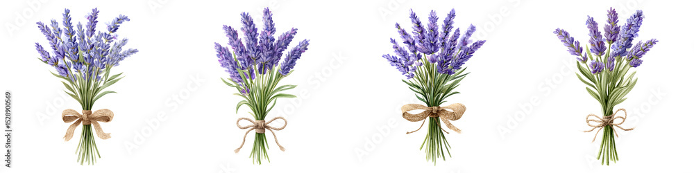 Fototapeta premium Bunches of fresh lavender flowers tied with ribbons