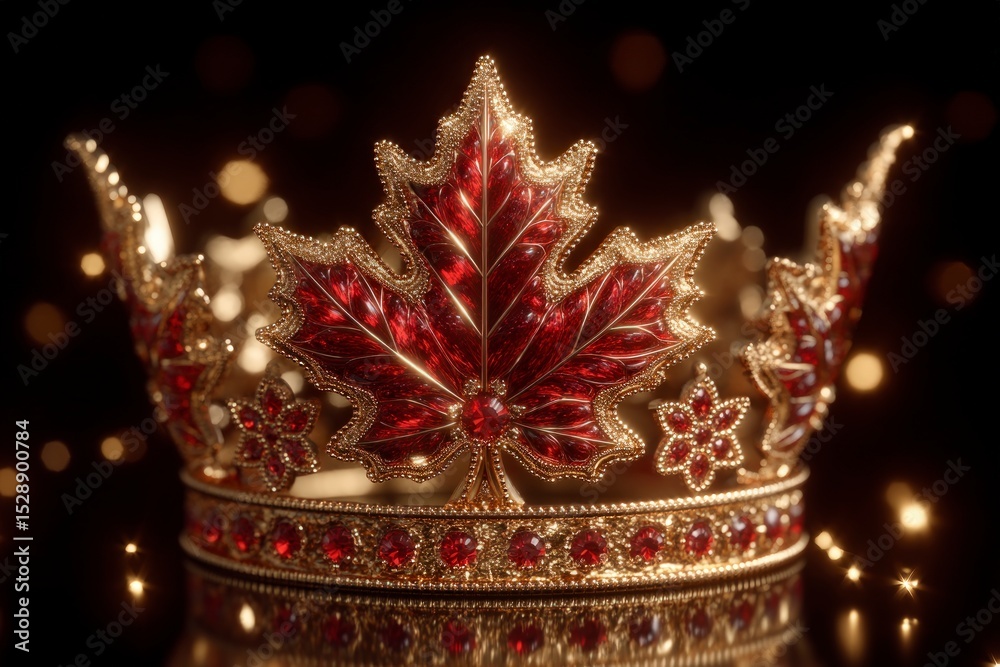 Obraz premium Regal Maple Leaf Crown Gold Ruby Jewel Royalty Canada