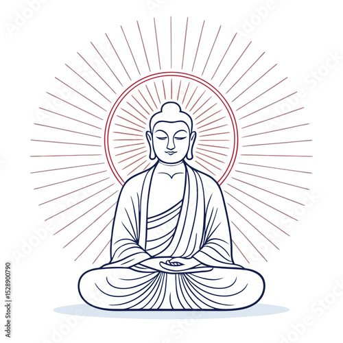 Minimalist sculpture depicting a meditating figure, radiating calming aura lines; serene, peaceful pose.