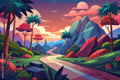 Colorful Mountain Road at Sunset