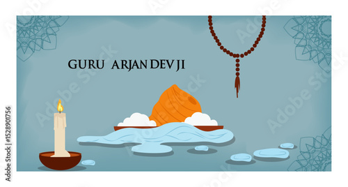 Guru Arjan Dev Ji Vector Banner Set - Diyas, Khanda & Spiritual Elements-03