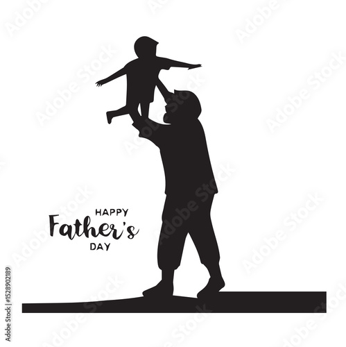 Happy fathers day with dad and children silhouettes on white background