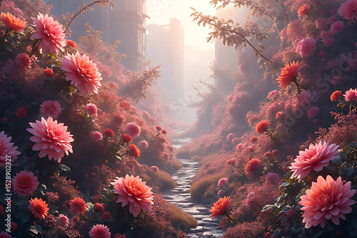 Massive ultra-realistic floral fantasy composition with professional color palette, elegant lighting, stunning detail