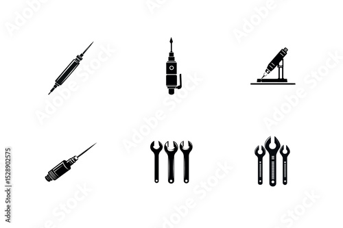 Collection of black and white tool icons