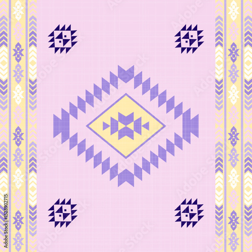 Navajo tribal seamless vector pattern. Native American ornaments. Ethnic southwestern decorative style in purple tones.