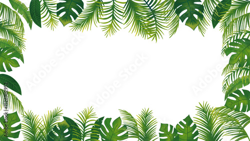 水彩風　トロピカル熱帯植物のセット飾りフレーム1（16:9）Summer Tropical Series:Watercolor Tropical Frame: Leaves