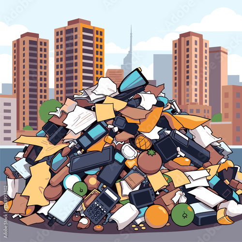 Urban Waste Pile: A City's Overflowing Trash Heap