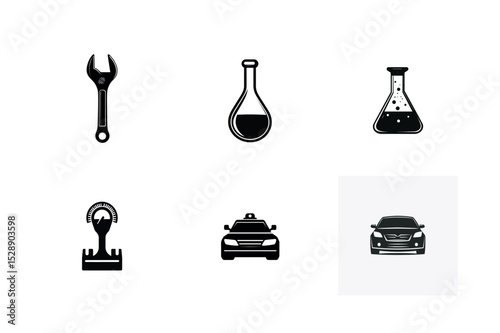 Simple black icons set car service repair