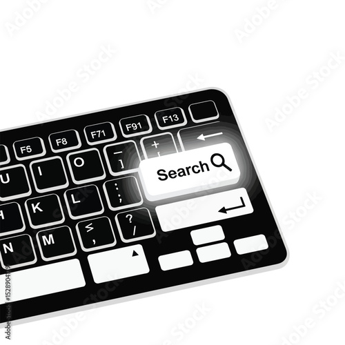 Black computer keyboard with highlighted search button