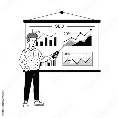Man presenting seo data on a flip chart
