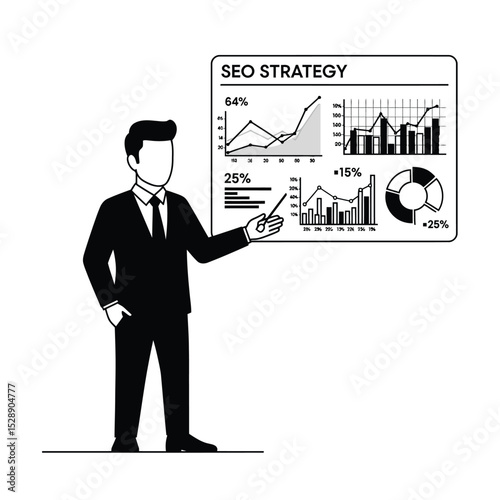 Businessman presenting seo strategy data charts graphs