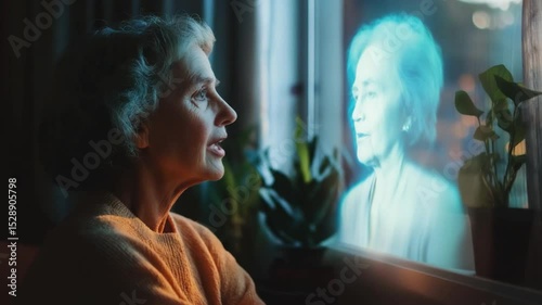 Emotional reunion through holographic technology evokes memories of lost loved ones in a futuristic setting