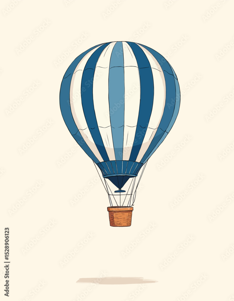 Obraz premium Blue and White Hot Air Balloon Floating in Serene Sky