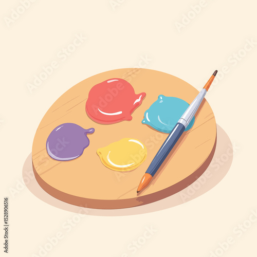 Colorful Palette with Brush on Wooden Table