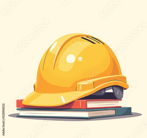 Construction Knowledge: Yellow Hard Hat on Books with Sunglasses
