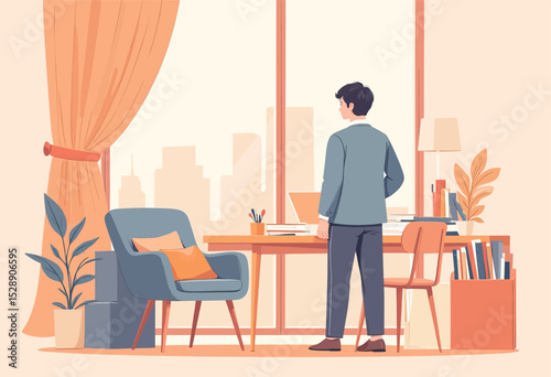 Contemplative Professional in Modern Home Office
