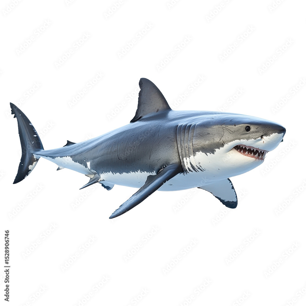 Fototapeta premium Great white shark isolated on transparent background.