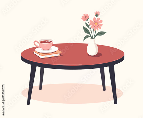 Cozy Coffee Table Setting with Flowers and Book