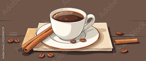 Cozy Morning Coffee with Cinnamon and Book