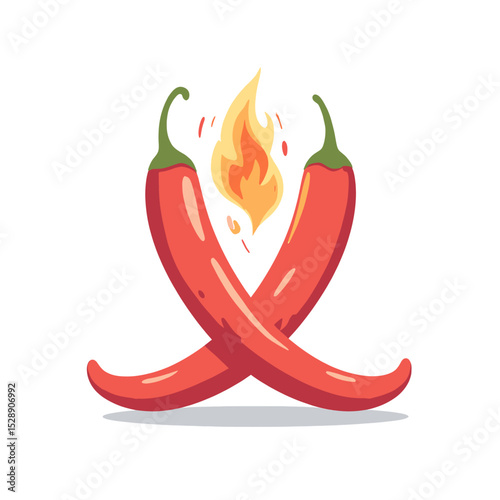 Crossed Red Peppers with Blazing Flame, Symbolizing Passion and Heat