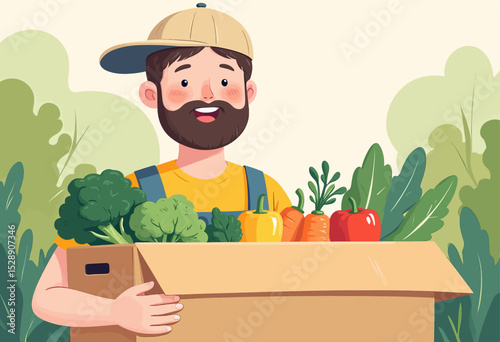 Farmer Holding Fresh Produce in Lush Garden