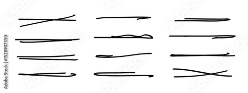 Underlines set, hand drawn accentuation marker pen strokes. Doodle style divider separator handwritten collection wavy curly various strips art lines. Isolated. Vector illustration