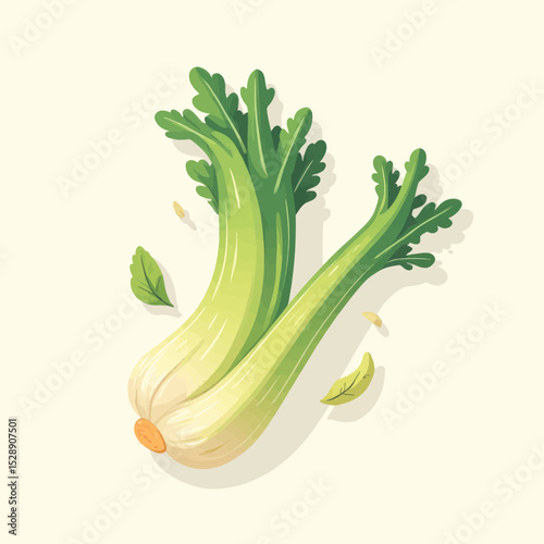 Fresh Celery Stalk with Leaves in Minimalist Style