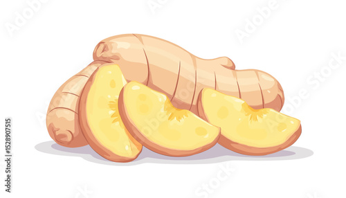 Fresh Turmeric Slices on White Background