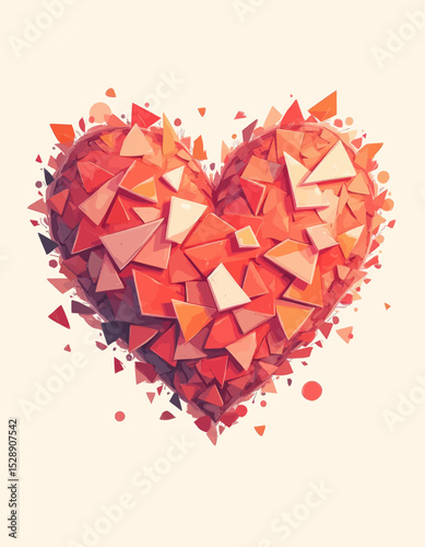 Geometric Heart Shapes in Red and Orange