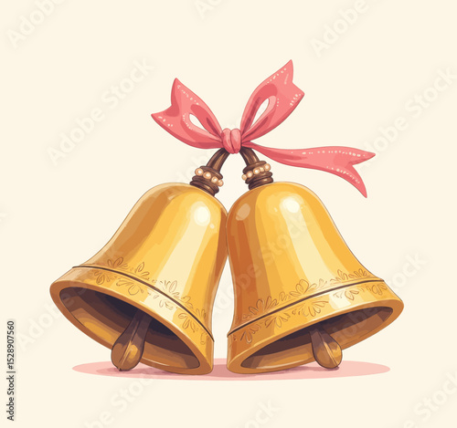 Golden Wedding Bells with Elegant Ribbon, Celebrating Love