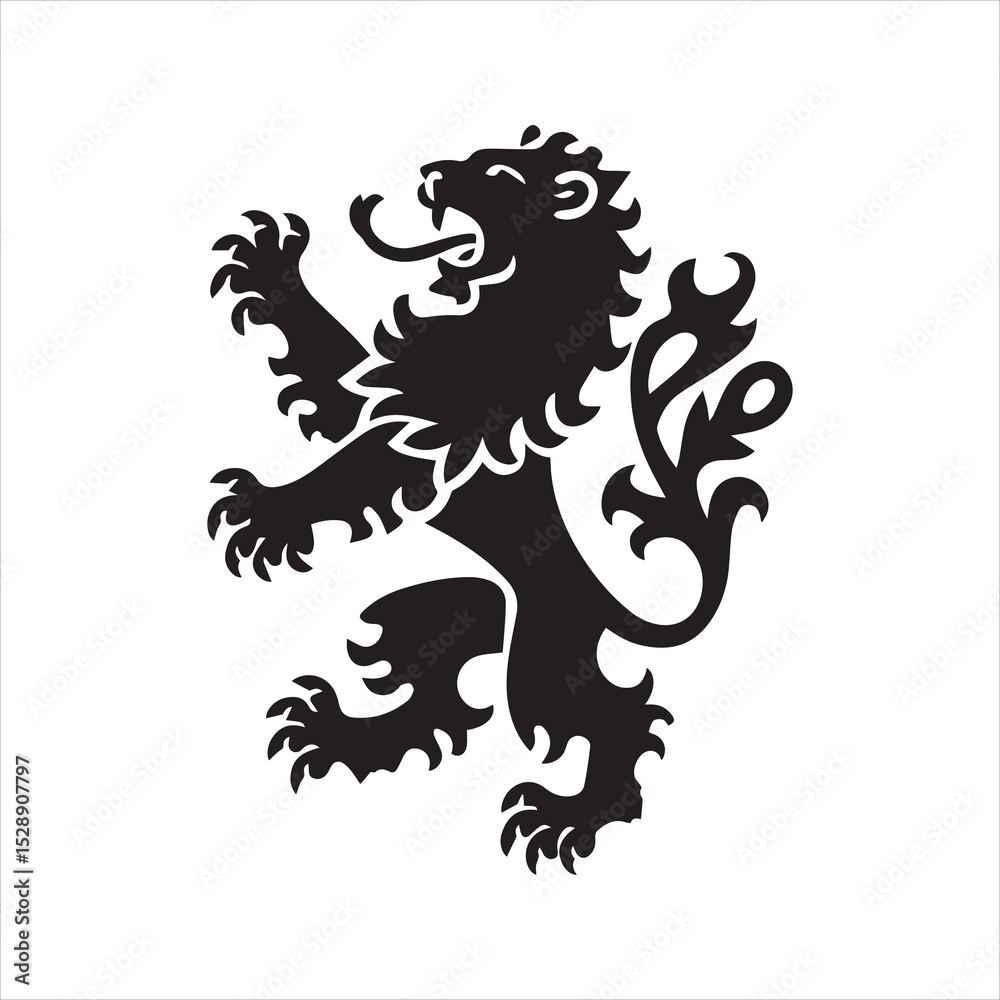 Fototapeta premium Heraldic Lion Silhouette Icon – Standing Roaring Lion Vector Emblem