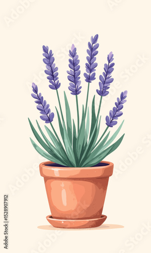 Lavender Blooms in Clay Pot, Peaceful Indoor Decor