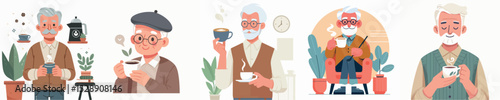 vector character grandfather holding coffee