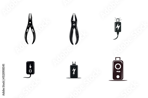 Repair tools and power icons set