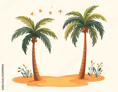 Tropical Paradise Palms at Sunset with Stars