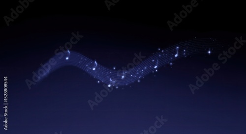 Blue musical waves on a dark background. Musical notes. Inspiration of a composer. Sound production