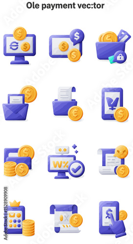 A collection of colorful, flat design icons representing various online payment methods and financial transactions.