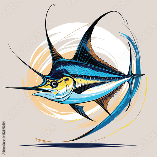 colored vector illustration of marlin fish