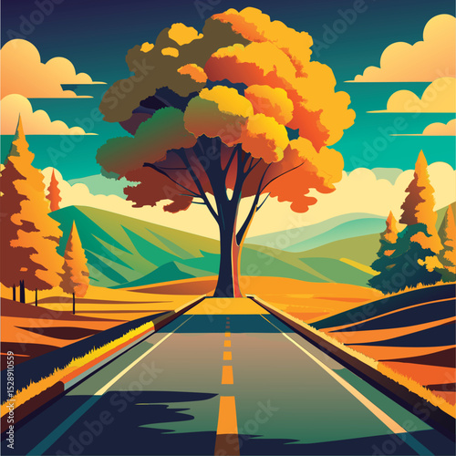 Autumn road trip through the mountains.