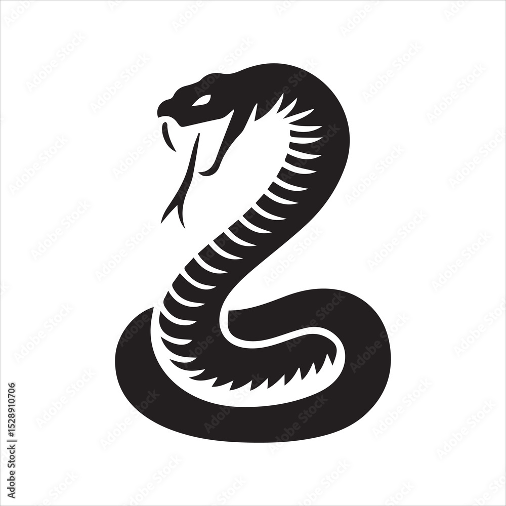 Fototapeta premium Coiled Cobra Snake Silhouette Icon – S-Shaped Venomous Serpent Vector Design