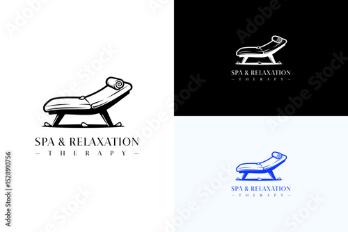 vector illustration of reclining massage bed with petals around, logo for spa and relaxation therapy, calming, health and wellness, mindfulness, natural therapy, herbal, and more