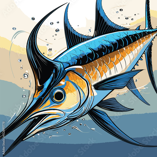 colored vector illustration of marlin fish