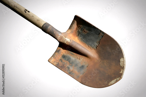 Old rusty spade ready for digging soil