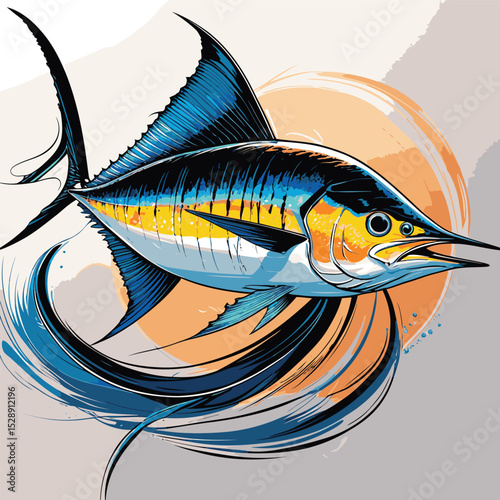 colored vector illustration of marlin fish