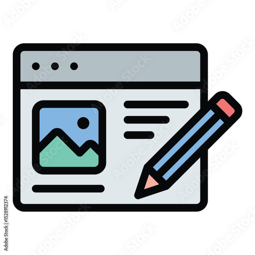 Web design icon flat line style illustration representing the creation and layout of websites, suitable for digital media, UI/UX, and technology-related projects