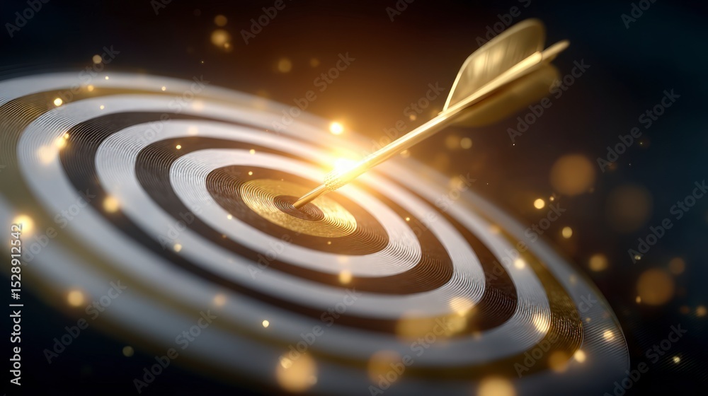 Obraz premium Gold Arrow Hitting Bullseye Target Success Achievement Goal