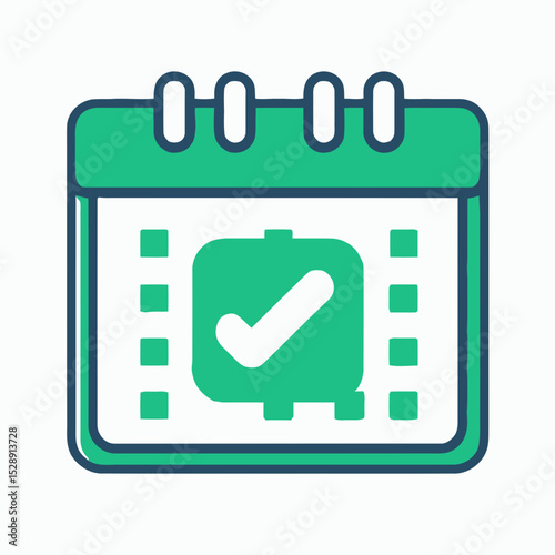 Calendar icon with checkmark symbol on a green background  