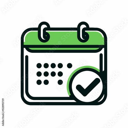 Calendar icon with check mark in modern flat design style  